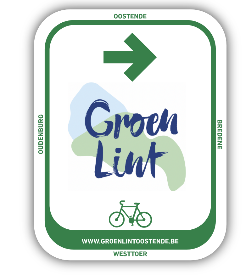 Routebordje Groen Lint fietsroute Oostende